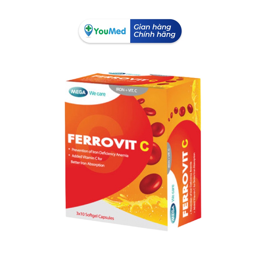 Ferrovit C viên uống bổ máu, bổ sung sắt (Hộp 3 vỉ x 10 viên)