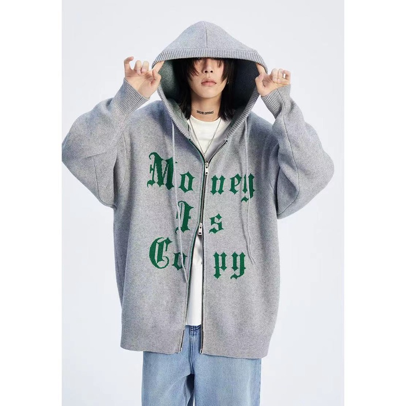 Áo Khoác Cardigan Dệt Kim Dáng Rộng Phối Hai Khóa Kéo Thời Trang Thu Đông Cho Cặp Đôi