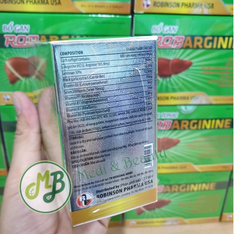 Viên uống giải độc gan, mát gan, hạ men gan, tăng cường chức năng gan  ROBARGININE hộp 30 viên