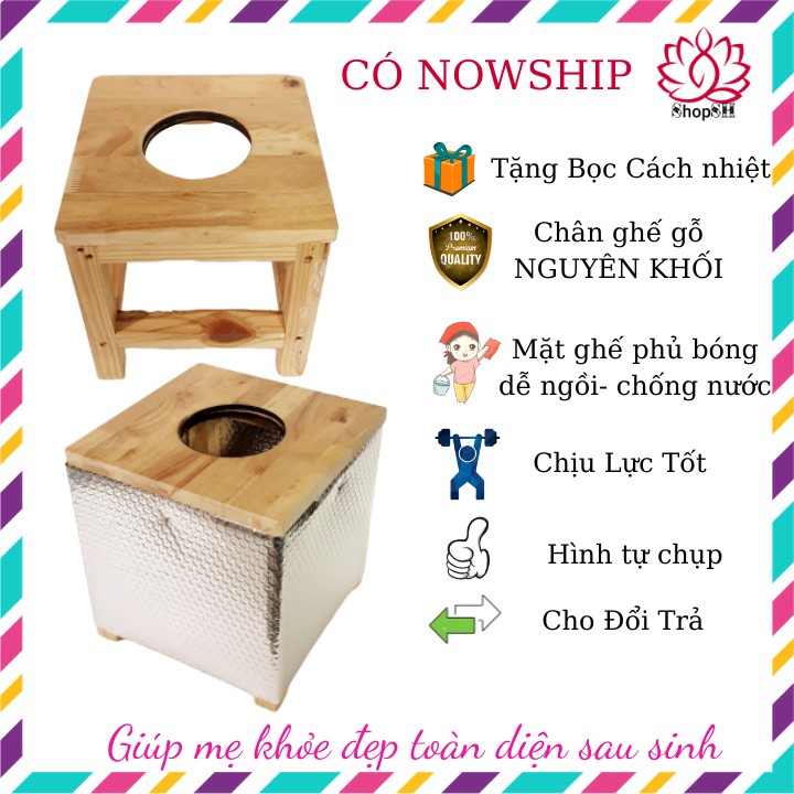 Ghế xông vùng kín cao cấp bằng gỗ - Tặng bọc cách nhiệt