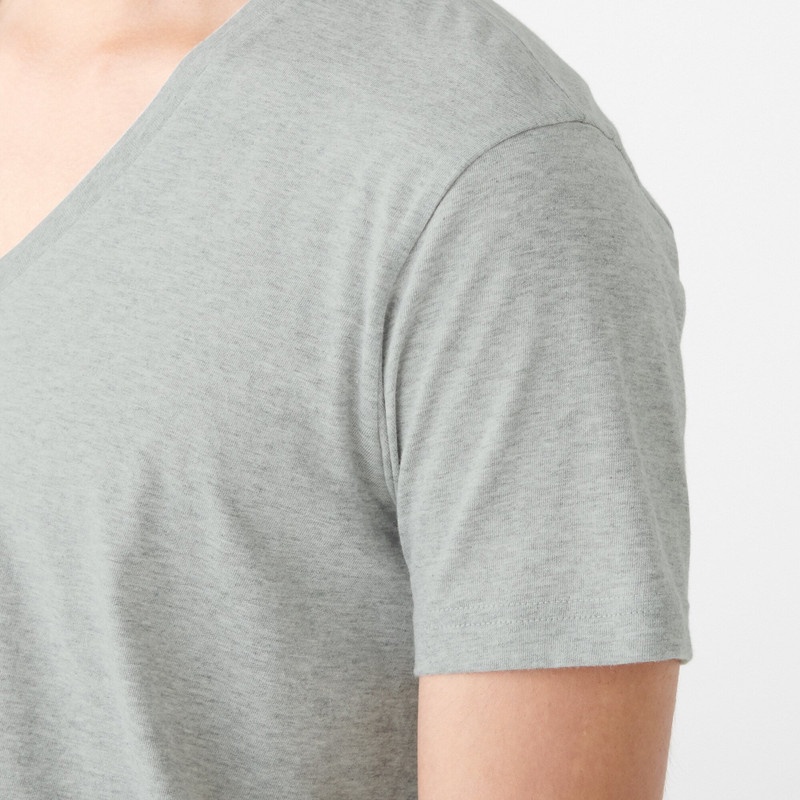 Muji Bộ 2 Áo Thun Vải Jersey Không Đường May Sườn Cổ V Nam