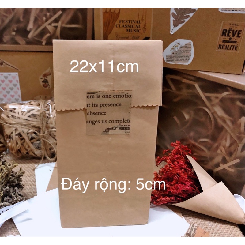 [Vintage] Combo 3 túi đựng quà giấy kraft nâu/trắng Handmade kèm tem dán hoặc dây cột Vintage