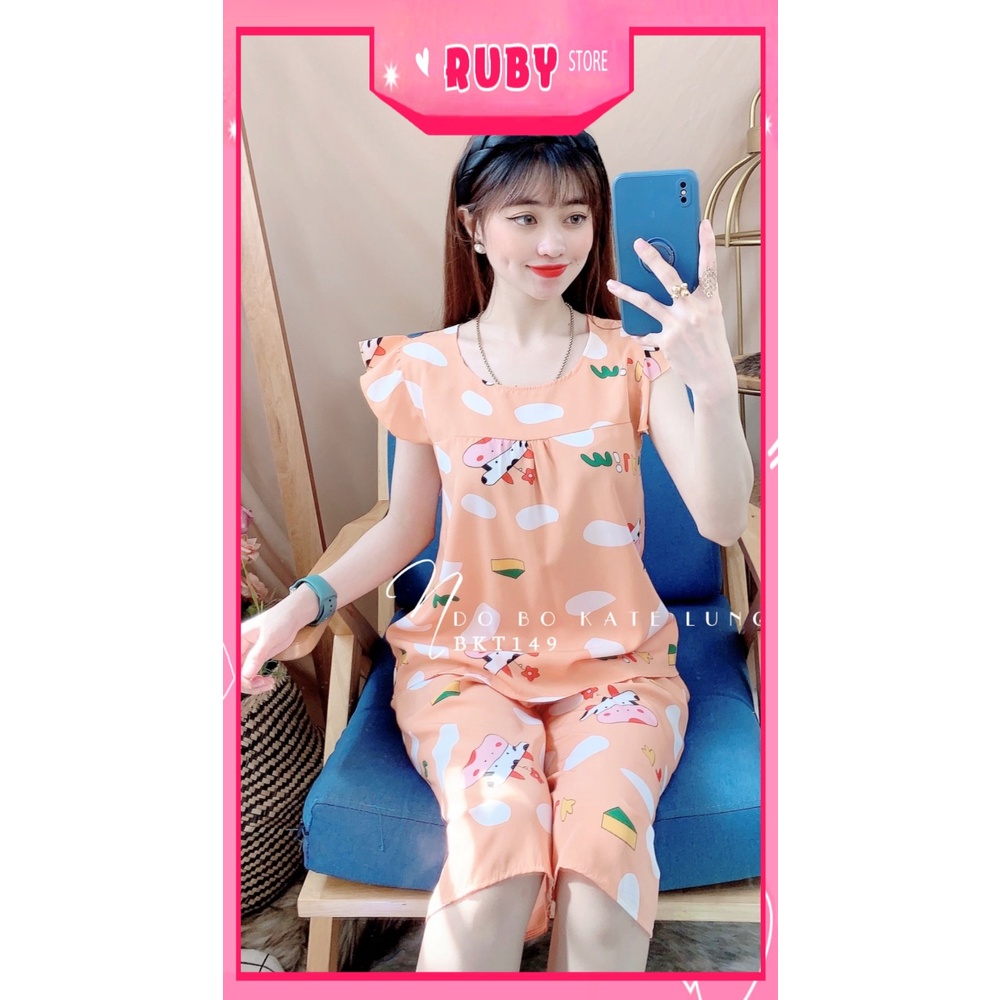 Đồ bộ nữ mặc nhà chất kate mềm mát in bò sữa hoạt hình dễ thương BKT149