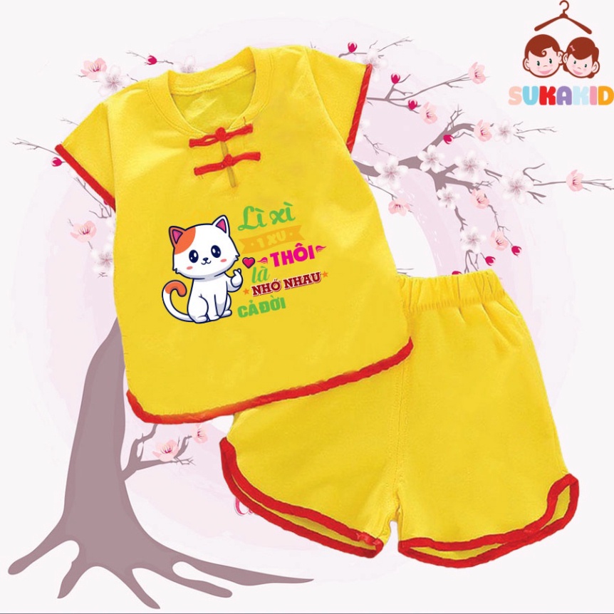 Gía sỉ Combo 2 Bộ quần áo tết hình mèo chử lì xì 1 xu la nhớ nhau cả đời cho bé từ 6kg-29kg.NT10.