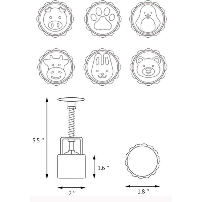 khuôn làm bánh lò xo hình thú, khuôn làm bánh trung thu 6 mặt kèm dụng cụ nhấn hình động vật