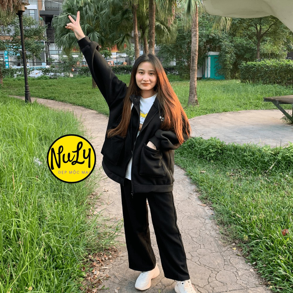 Áo hoodie Túi Hộp nữ, khoác nỉ bông tay bồng form rộng Ulzzang logo 266STUDIO siêu cute, NULY - HDTH