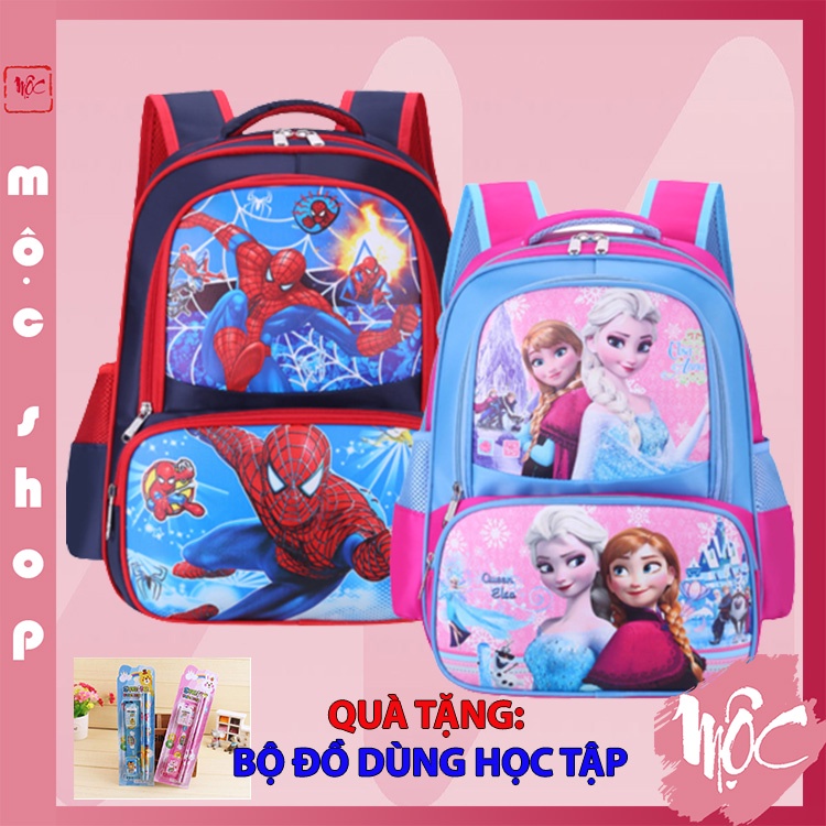Cặp học sinh BL125, balo tiểu học nhiều ngăn hình siêu nhân công chúa