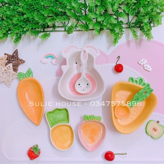 bát sứ hình thỏ, cà rốt cho bé ăn dặm