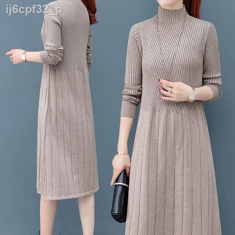High neck over the knee knitted sweater dress women s 2020 autumn and winter new slim thick mid-length base skirt | BigBuy360 - bigbuy360.vn