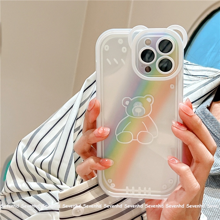 Ốp Điện Thoại Mềm Họa Tiết Tai Gấu Màu Cầu Vồng Cho iPhone 14 13 12 11 Pro Max Xs Max Xr X 6 6s Plus