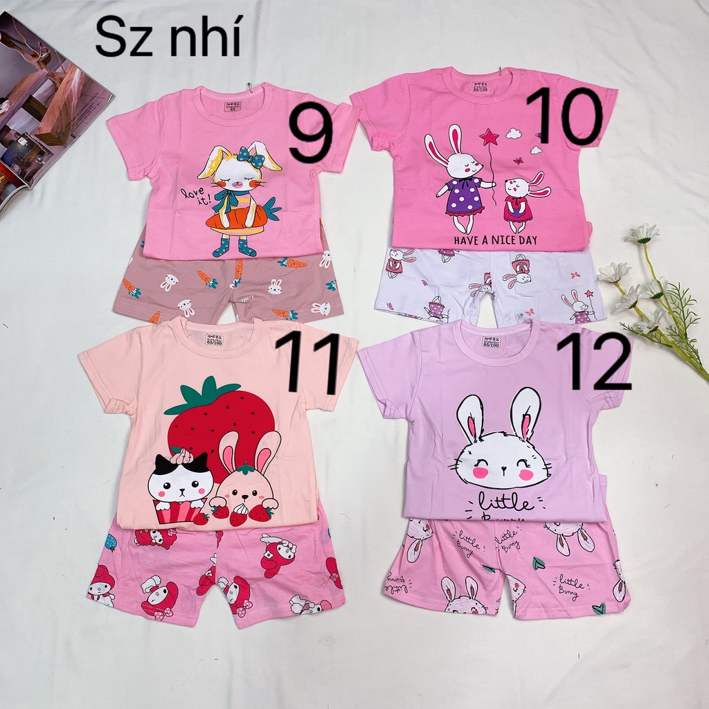 (8-15KG)Bộ cộc tay xuất Hàn cotton lạnh Quảng Châu cho bé gái sz nhí (55-60-65)- Bảng màu 2022