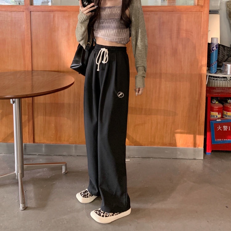 Quần Dài Thể Thao Lưng Cao Ống Rộng Phối Dây Rút Thời Trang Mùa Đông Cho Nữ