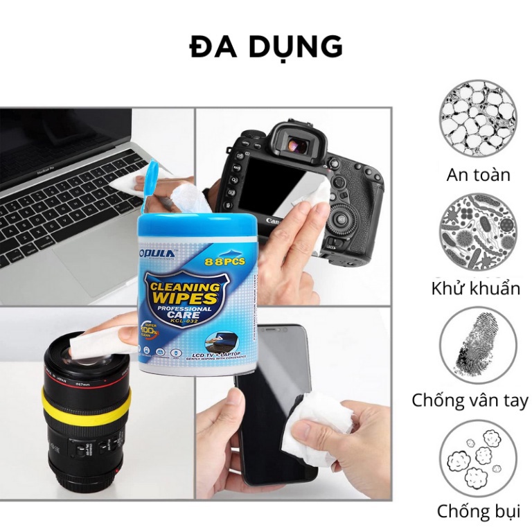 Hộp 88 khăn vệ sinh màn hình laptop, macbook, máy ảnh, điện thoại Cleaning Wipes chuyên dụng sử dụng lâu dài