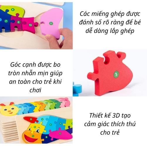 Đồ chơi xếp hình tranh ghép hình gỗ nối số 3d loại lớn, đồ chơi trẻ em giáo dục phát triển trí tuệ