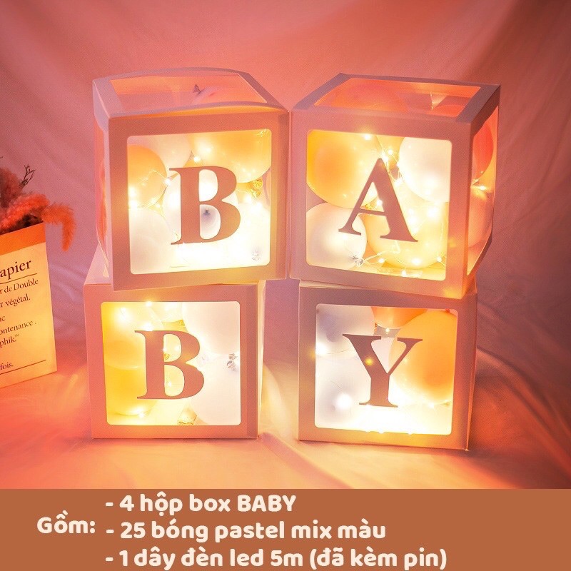 [TẶNG BÓNG] Sét 4 Hộp BABY Trang Trí Sinh Nhật