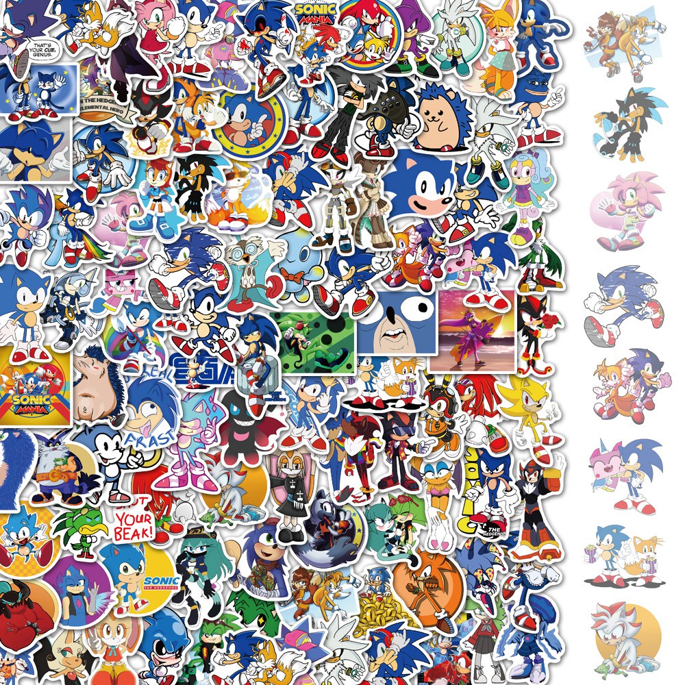Set 100 miếng sticker dán trang trí chống thấm hình nhân vật trong Sonic the Hedgehog