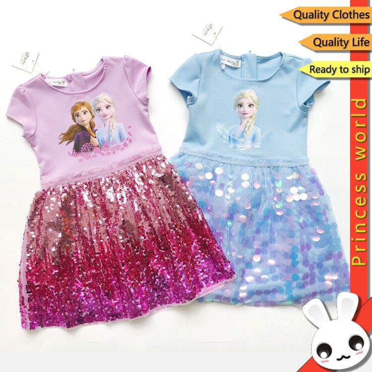 Đầm Hóa Trang Công Chúa Elsa Đính Kim Sa Lấp Lánh Dễ Thương Cho Bé Gái