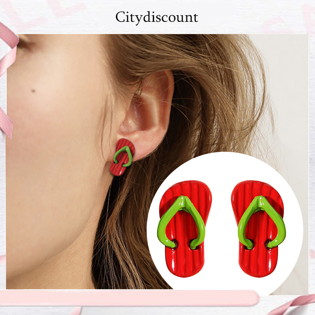 City_ 1 Pair Slipper Shape All-match Mini Funny Women Ear Stud Earring Jewelry Accessory