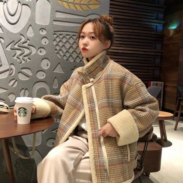 4FOrder áo khoác vải dạ lót lông cừu style Hàn Quốc mùa thu đông 2019, hàng quảng châu loại đẹp