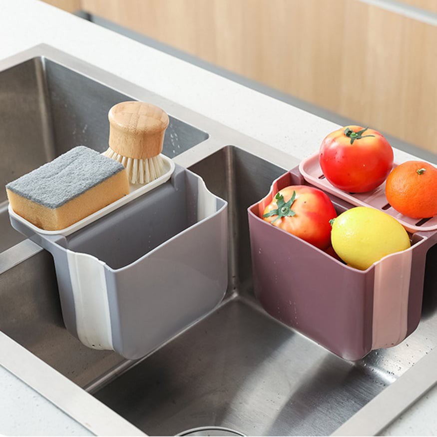 Giỏ lọc rác, đựng thức ăn thừa, gắn bồn rửa chén bát có thể gấp gọn tiện dụng Rổ nhựa treo bồn rửa bát xếp gọn