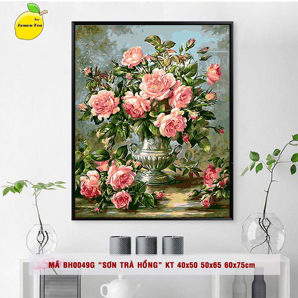 TRANH TỰ TÔ MÀU SỐ HÓA BÌNH HOA HỒNG CỔ - PHỤC HƯNG- Khổ 40x50, Tranh chất lượng, lên màu đẹp lemon tea shop