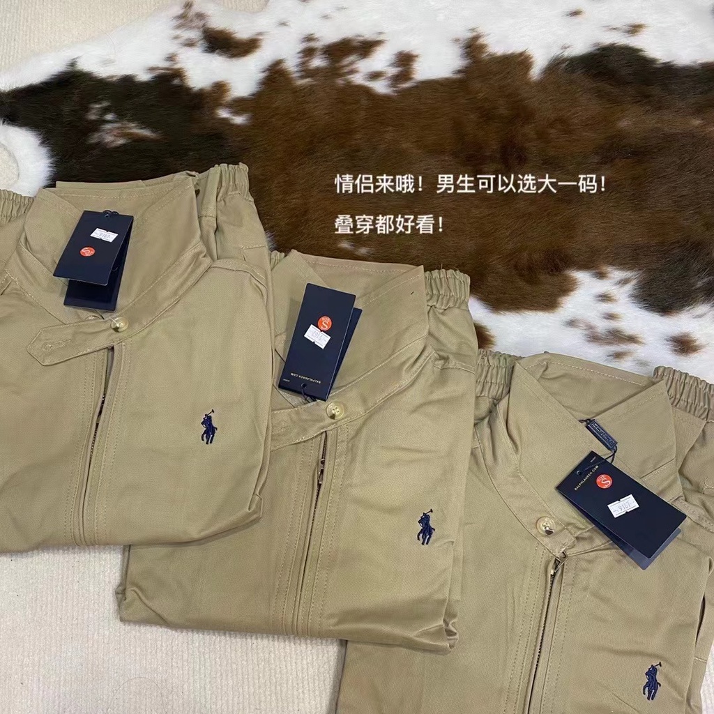 Polo Ralph Lauren* Áo Khoác Thể Thao Hai Màu Khaki Hồng Thêu Hình Ngựa Pony Phong Cách Mỹ Cho Cặp Đôi