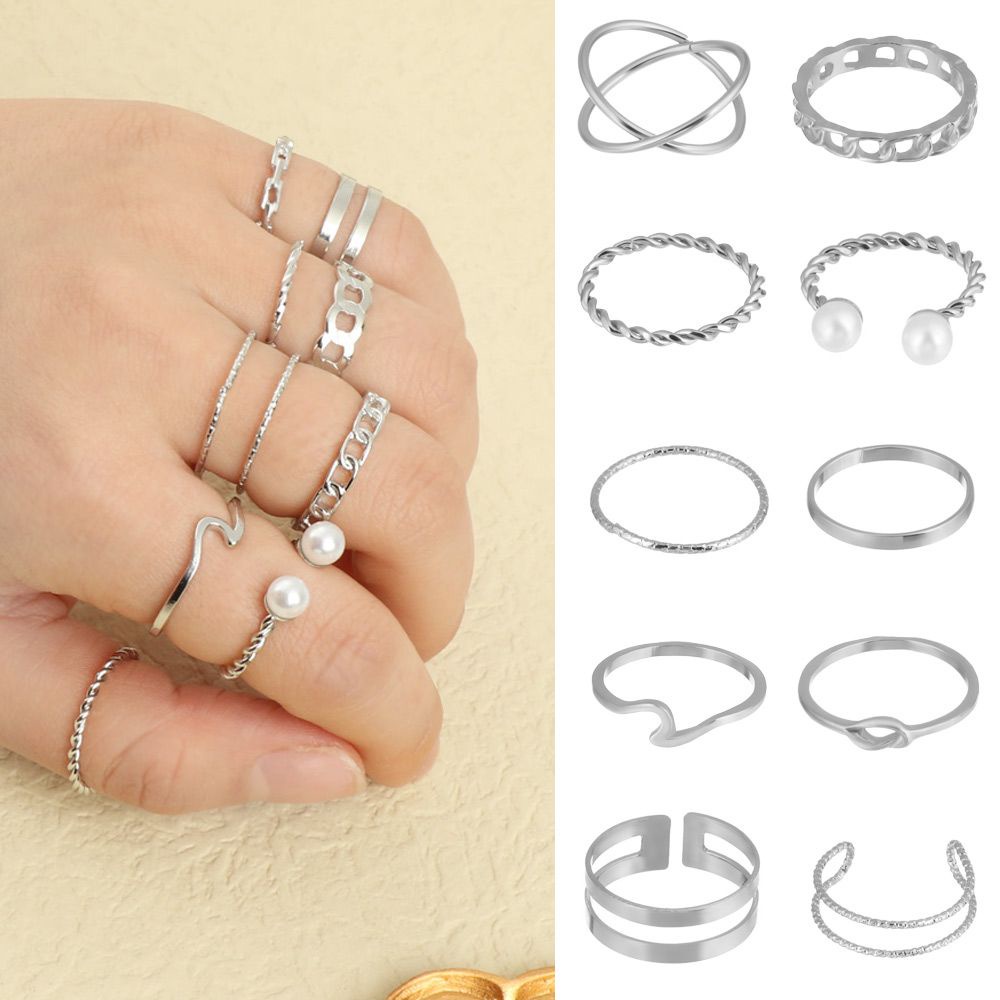 Bộ Nhẫn Thiết Kế Hình Học Thời Trang Cho Nữ|Nhẫn Đốt Ngón Tay Kiểu Hở Hình Chữ Thập Cổ Điển