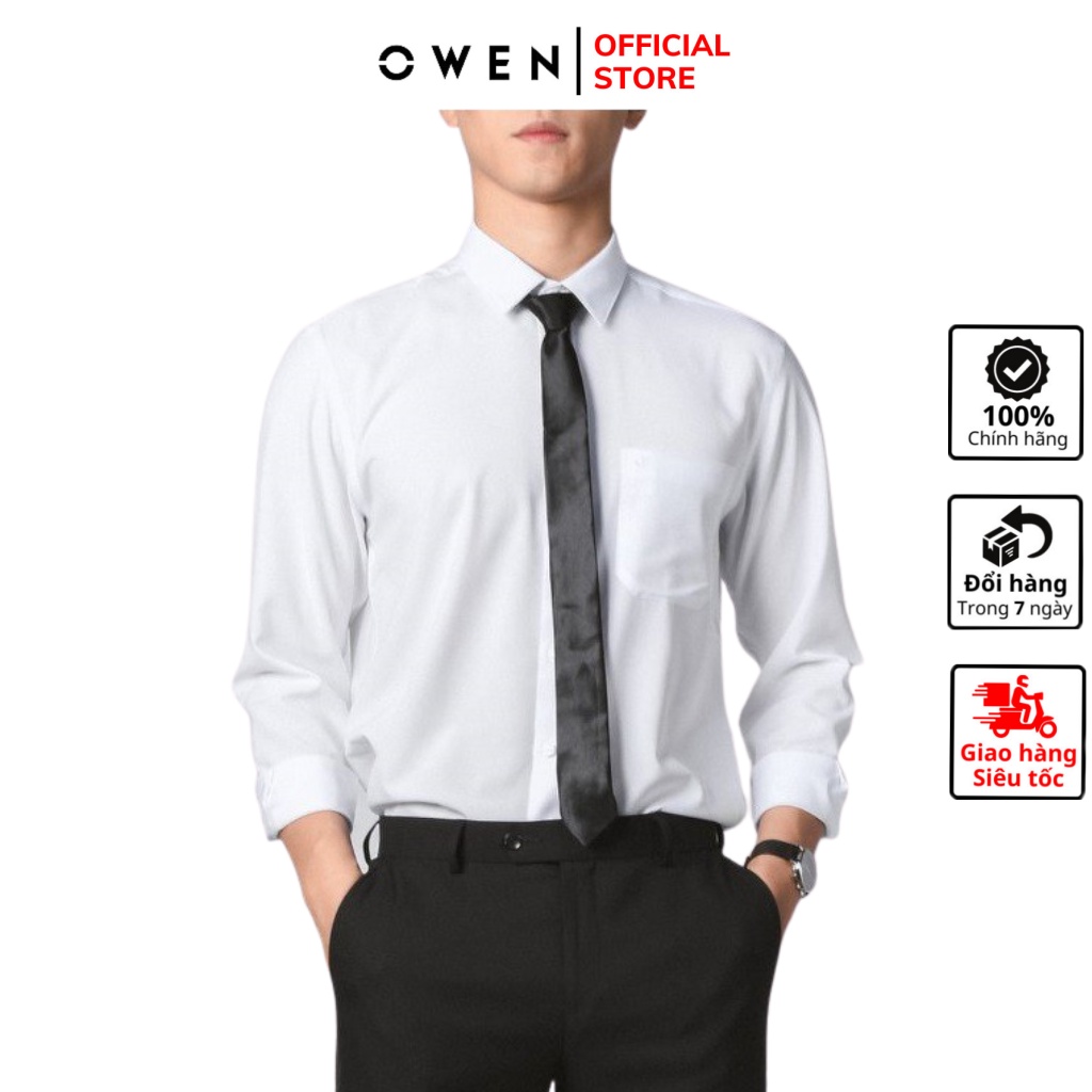 Áo sơ mi trắng nam dài tay OWEN somi công sở vải nano cao cấp trơn màu dáng suông vừa tà lượn có túi ngực mềm mát