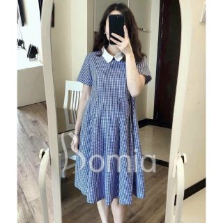 Đầm bầu caro cổ sơ mi