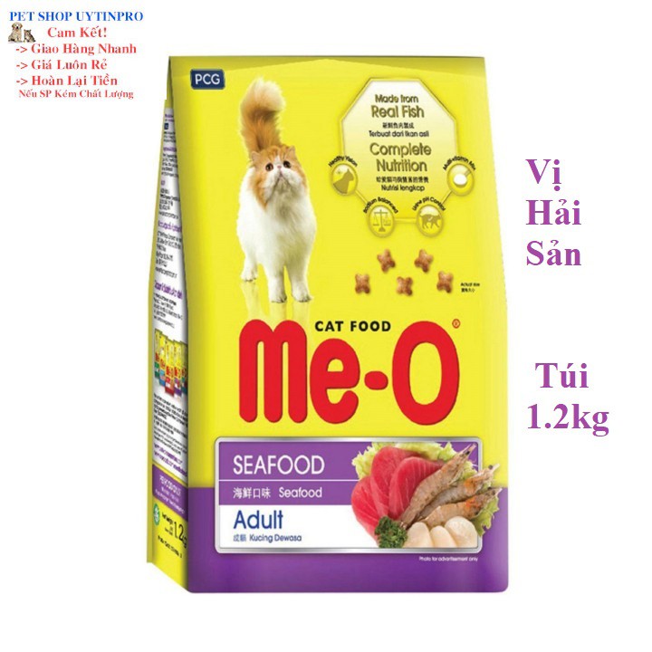 THỨC ĂN MÈO LỚN Me-O Dạng hạt Vị hải sản Túi 1.2kg Xuất xứ Thái Lan