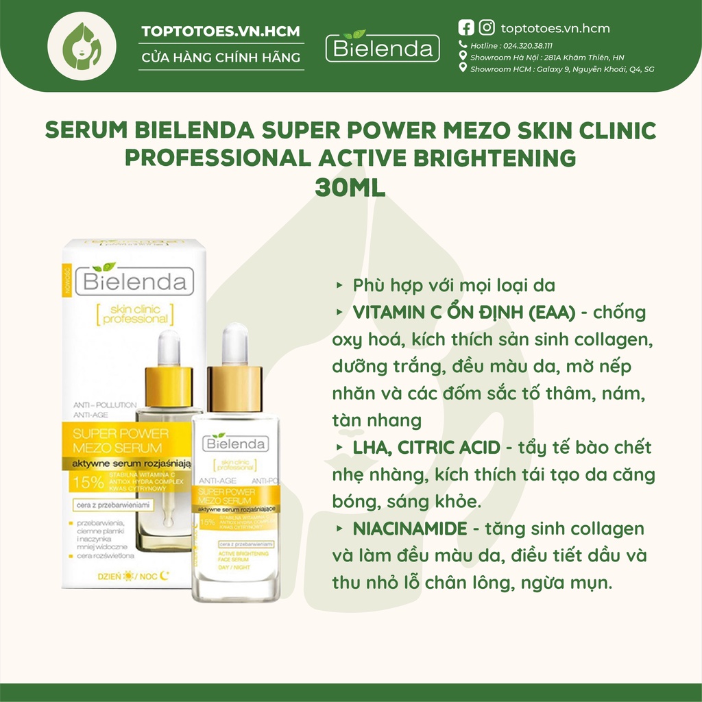 Serum Bielenda Super Power Mezo Skin Clinic Professional Active Brightening dưỡng trắng và trẻ hóa da
