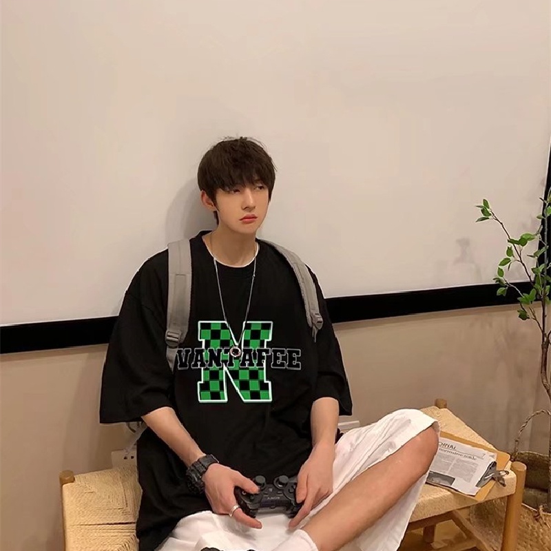 Áo Thun Dáng Rộng In Chữ Phong Cách Hip Hop Hàn Quốc Thời Trang Mùa Hè Cho Nam Cỡ M-8XL