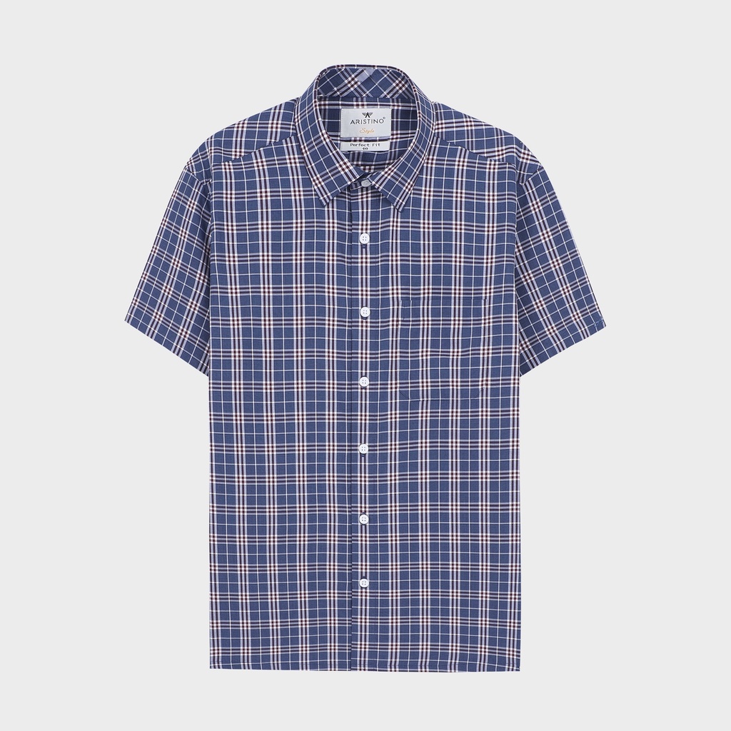 [MẪU MỚI] Áo sơ mi nam ngắn tay ARISTINO họa tiết xanh kẻ nâu nam tính, lịch lãm  - ASS029S2