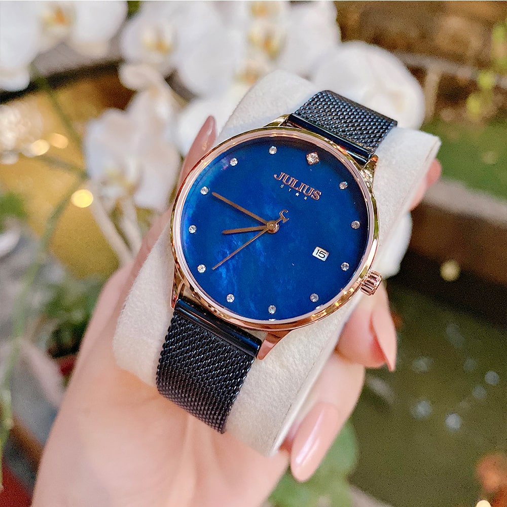 Đồng Hồ Nữ JS-004D Julius Star Hàn Quốc mặt xà cừ ( Màu Xanh)