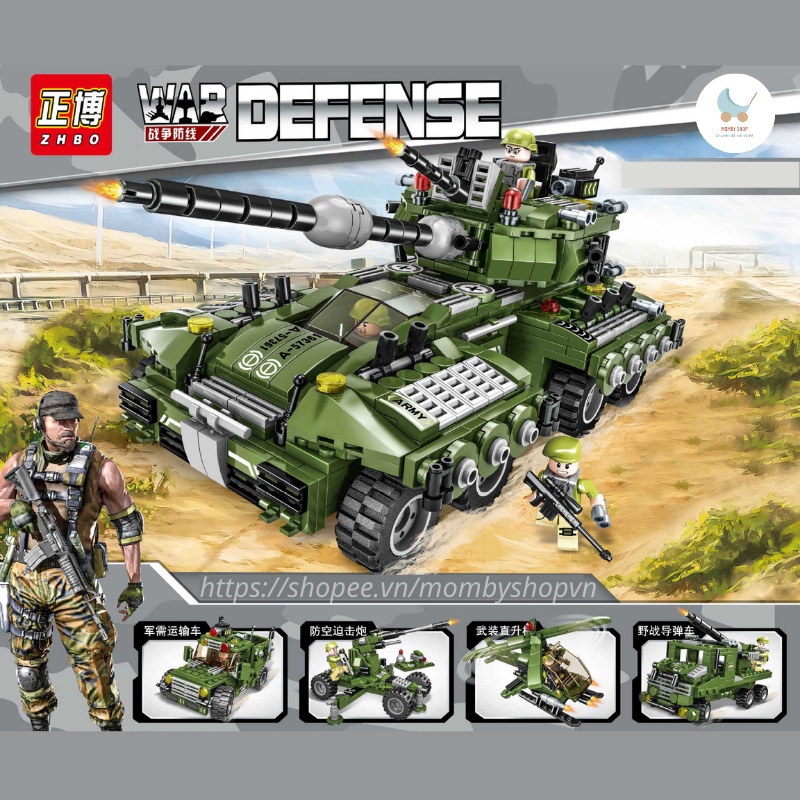 Bộ đồ chơi Lego xếp hình xe tăng, xe bọc giáp, Mô hình lắp ráp xe chiến đấu quân độ, Hơn 800 chi tiết với 27 tạo hình