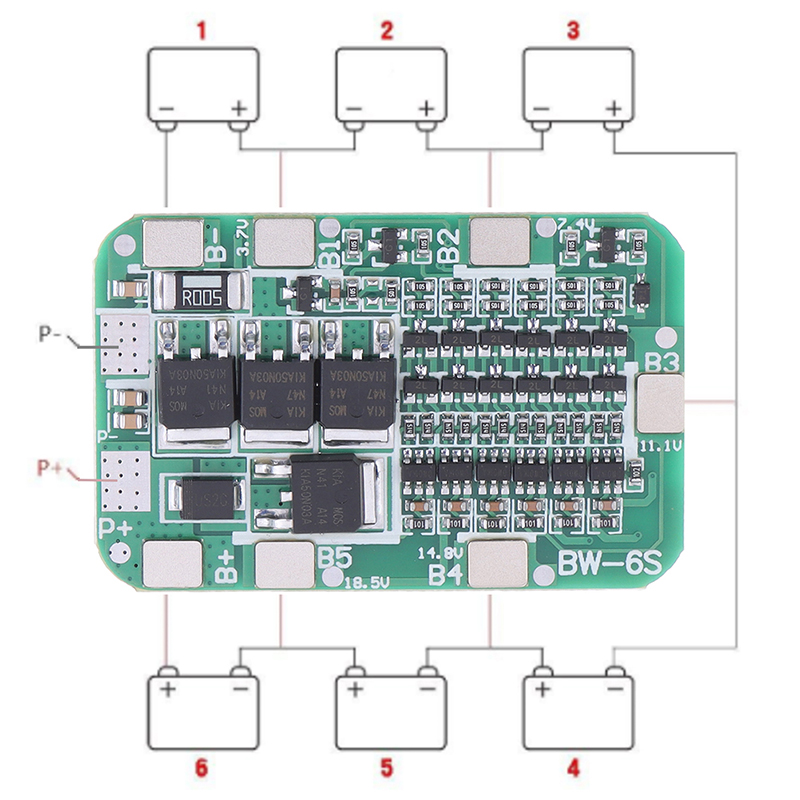Bảng Mạch Bảo Vệ Pin Lithium 6s 15a 24v 6 Gói 18650 Li-Ion Lithium