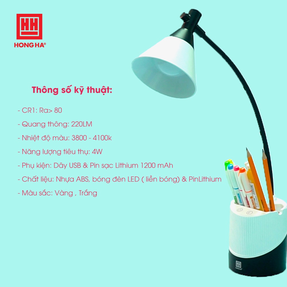 Đèn Học Để Bàn Tích Điện Chống Cận 3 Chế Độ Sáng Cảm Ứng Thông Minh Hồng Hà - 3546