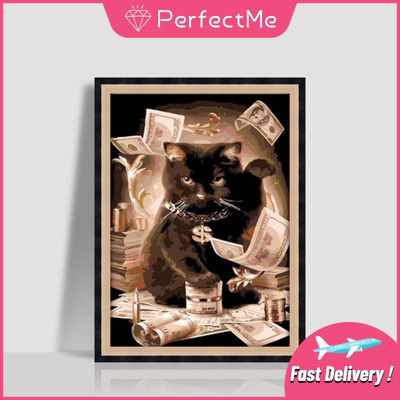 Bộ tranh đính đá 5D họa tiết chú mèo dễ thương độc đáo kích thước 30×40cm dùng trang trí