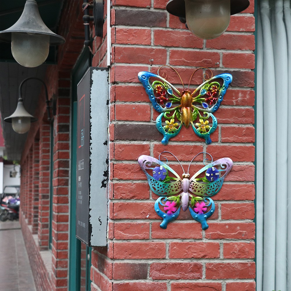 MIOSHOP Large Metal Butterfly Home Wall Art Garden Decorative 3D Beautiful Fence Ornament Courtyard Hanging Sculpture