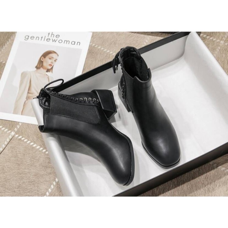 Giày bốt Martin phong cách Anh quốc cổ cao đế cao 5cm Có màu kem và đen | BigBuy360 - bigbuy360.vn