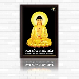 Tranh Điện Phật Giáo - Phật A Di Đà Ngồi Thiền, Nhiều Size nhiều mẫu, Kính cường lực cao cấp