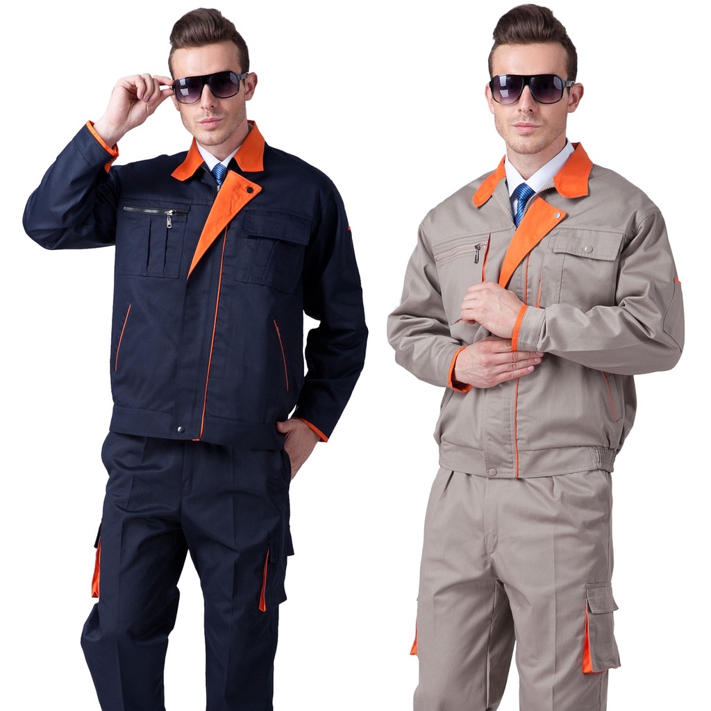 Quần áo bảo hộ vải pangrim Hàn Quốc cotton dày mẫu đồng phục phối màu túi hộp