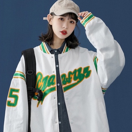 Áo khoác bóng chày dáng rộng thêu họa tiết thời trang phong cách Hàn Quốc cho nam và nữ