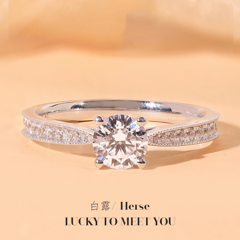 Nhẫn bạc 925 phụ nữ cổ điển bốn ngạnh 1 carat pt950 Mossang kim cương trang sức cưới thời trang
