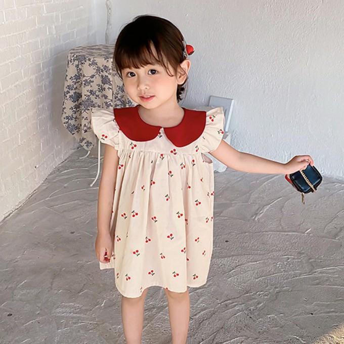 Đầm búp bê in họa tiết cherry phong cách ngọt ngào cho bé gái