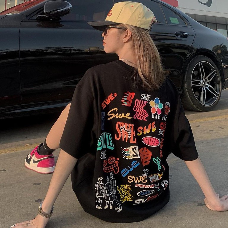 Áo Thun Tay Lỡ SWE Form Rộng Unisex nam nữ phong cách Ulzzang Full Tem Tag Chính Hãng