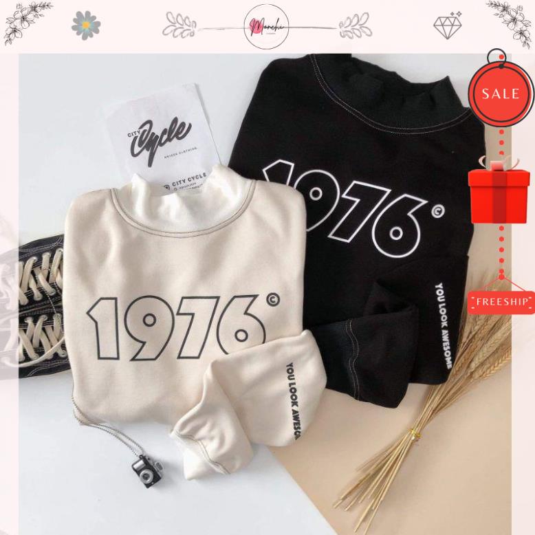 Áo Sweater thun Monchi Nỉ Nam Nữ Dáng Rộng In hình Chữ 1976 Unisex freesize