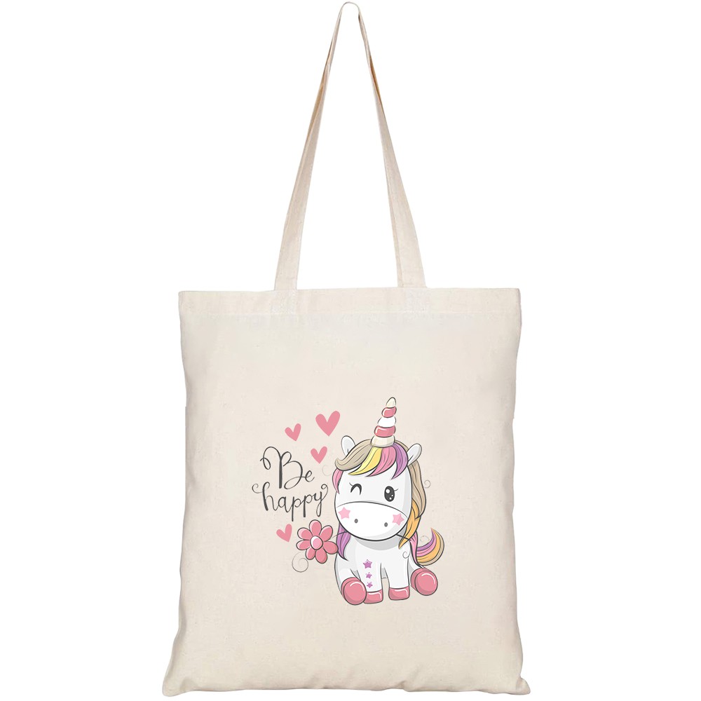 Túi vải tote canvas HTFashion in hình greeting card cute cartoon unicorn HT335