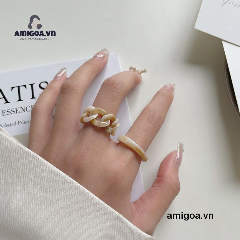 ✨✨Set 3/4/5 Nhẫn Nhựa Resin Họa Tiết Trái Tim Nhiều Màu Thời Trang Cho Nữ