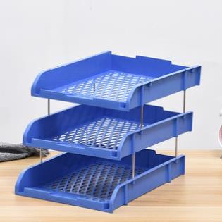 Kệ đựng tài liệu - Giá để đồ văn phòng phẩm để bàn 3 tầng - màu Xanh Biển -nhựa pp - 1 cái